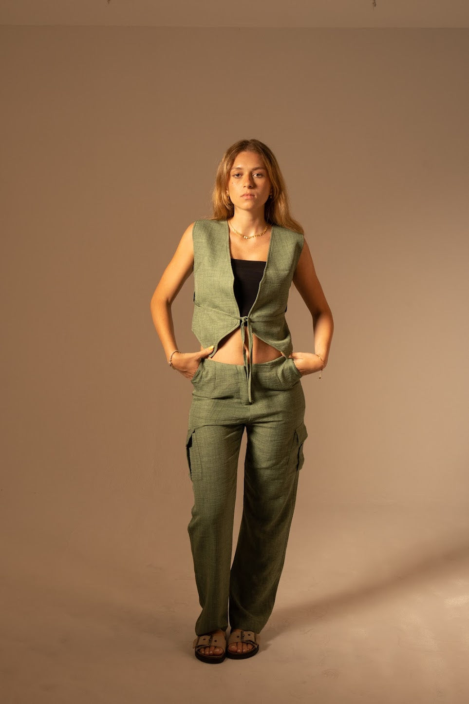 Olive Green - Tied from front